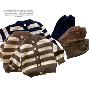 Kids Striped Knit <strong>Cardigan</strong> Set Long Sleeve Button Front Soft Comfortable Sweater Pants Casual Outfit Child <strong>Girl</strong> Clothes - Product Image 1