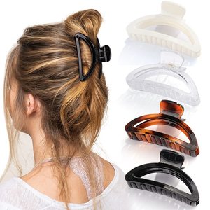Pince à cheveux ovale artisanale en PC, style coréen, couleur crème givrée, polyvalente, avec plaque <span class=keywords><strong>creuse</strong></span>, type pince requin, accessoires capillaires - Product Image 4
