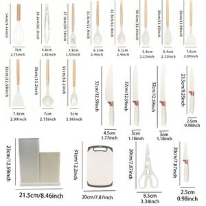 Kitchen Set With Wooden Handle Silicone <b>Kitchenware</b> Set 19 Piece Silicone <b>Kitchenware</b> Set Cooking Knife - Product Image 5