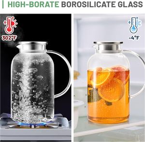 Caraffa in Vetro Borosilicato da 2000ml con Coperchio, Facile da Pulire, Resistente al Calore, per Succhi e <span class=keywords><strong>Acqua</strong></span>, con Manico per Bevande Calde/Fredde - Product Image 4