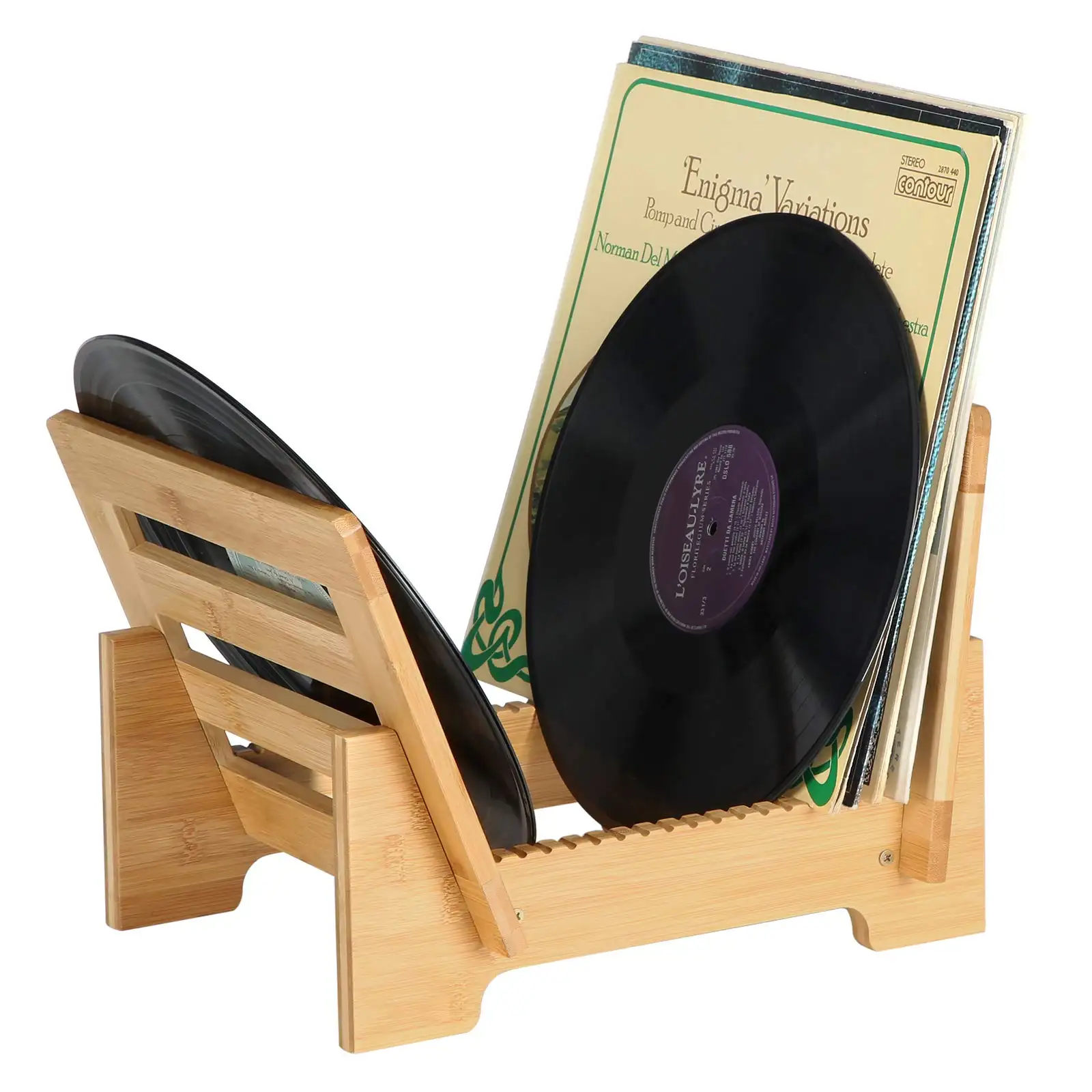 Desktop CD DVD LP Vinyl Record Organizer Display Rack Bamboo Wood Vinyl Record Storage Holder to 50 Albums