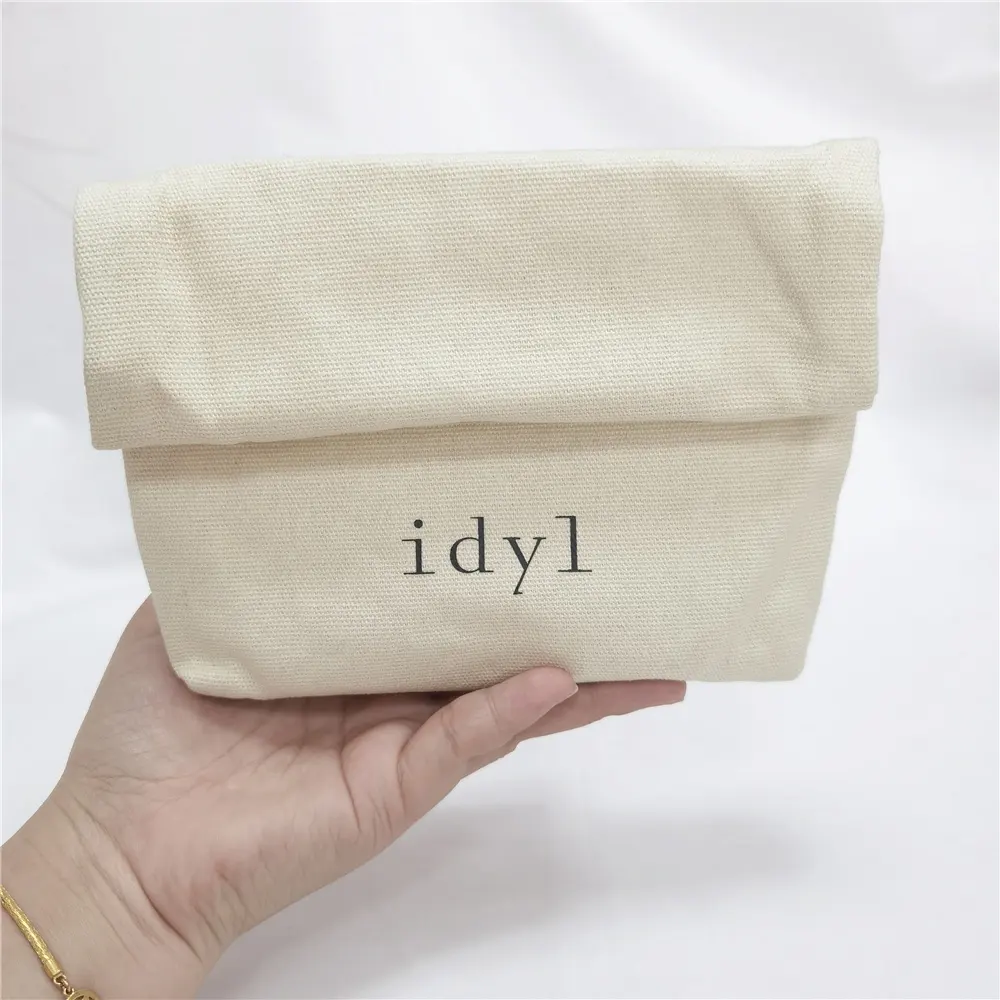 Chuanghua Eco Friendly Organic Natural Cotton Muslin Envelope Dust Pouch Bag with Magnet Button Closed Calico Cloth Gift Bag