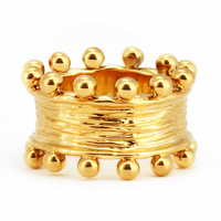 Großhandel Breite Doppelreihige Mini-Kugel-Kronen-Ringe Retro Gebürstete Textur 18k Vergoldetes Messing Schmuck-Accessoires für Damen