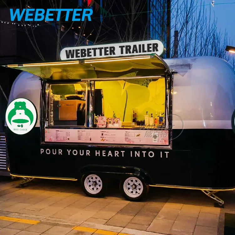 WEBETTER रियायत खानपान खाद्य ट्रेलरों पूरी तरह से सुसज्जित Foodtruck फास्ट फूड गाड़ी कॉफी आइसक्रीम मोबाइल रसोई खाद्य ट्रक