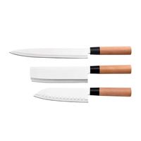 Couteau à sashimi à lame longue de 10 pouces, couteau de chef Santoku de style japonais 3CR14, ensemble de 3 pièces avec manche rond en bois de hêtre
