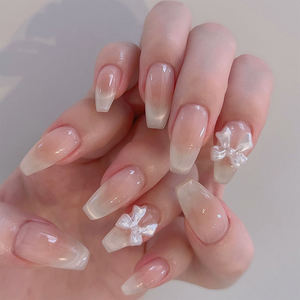 Sweet Blush French Cat's Eye Manicure <span class=keywords><strong>Uñas</strong></span> postizas Tridimensional Dot Diamond Bow Wearing Nail Tipo Ballet Nail Piece al por mayor - Product Image 1