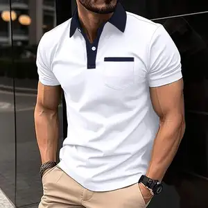 남성용 반팔 폴로 셔츠 캐주얼 유럽과 미국의 새로운 디지털 인쇄 패치 워크 티셔츠