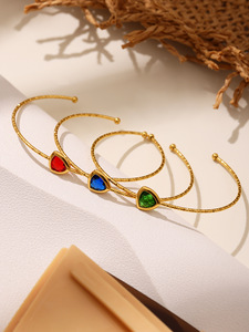 Bracelet ouvert classique en acier inoxydable avec verre tchèque facetté pour bijoux de mode unisexe - Product Image 6