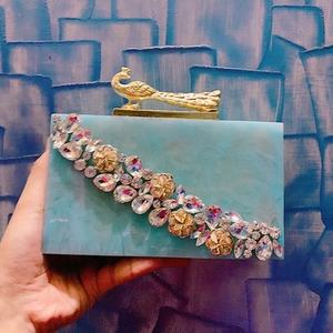 Partywear-Bolso de mano con diseño geométrico para mujer, cartera de mano con diseño de piedras, de resina de mármol, para fiesta - Product Image 5