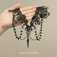 Collier ras du cou gothique sombre avec pendentif crâne en dentelle, bijoux punk vintage pour Halloween, pour femmes et hommes, vente en gros