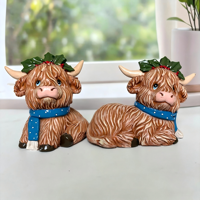Statues de vaches des Highlands festives en résine, avec écharpe rouge, mignonnes, pour décoration de table de Noël style ferme, cadeau en gros
