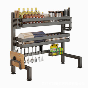 Égouttoir à vaisselle multifonctionnel Najie avec plateau, séchage rapide, en acier inoxydable, pour le rangement des tasses et assiettes - Product Image 2