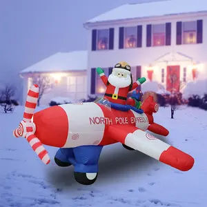 定制大型充气圣诞户外庭院草坪装饰品发光二极管灯圣诞飞机充气圣诞装饰品