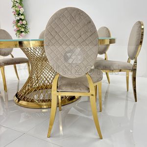 Mesa de comedor <span class=keywords><strong>Soho</strong></span> Twist de lujo moderno con tapa de cristal dorado de acero inoxidable Diseños de sillas de boda de nuevo estilo Uso de hotel al aire libre - Product Image 6