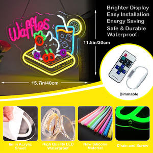 Gaufres néon signe lumières suspendus mur Art décoration pour marché centre commercial Gelato épicerie boulangeries Cafés célébration décor à la maison - Product Image 2