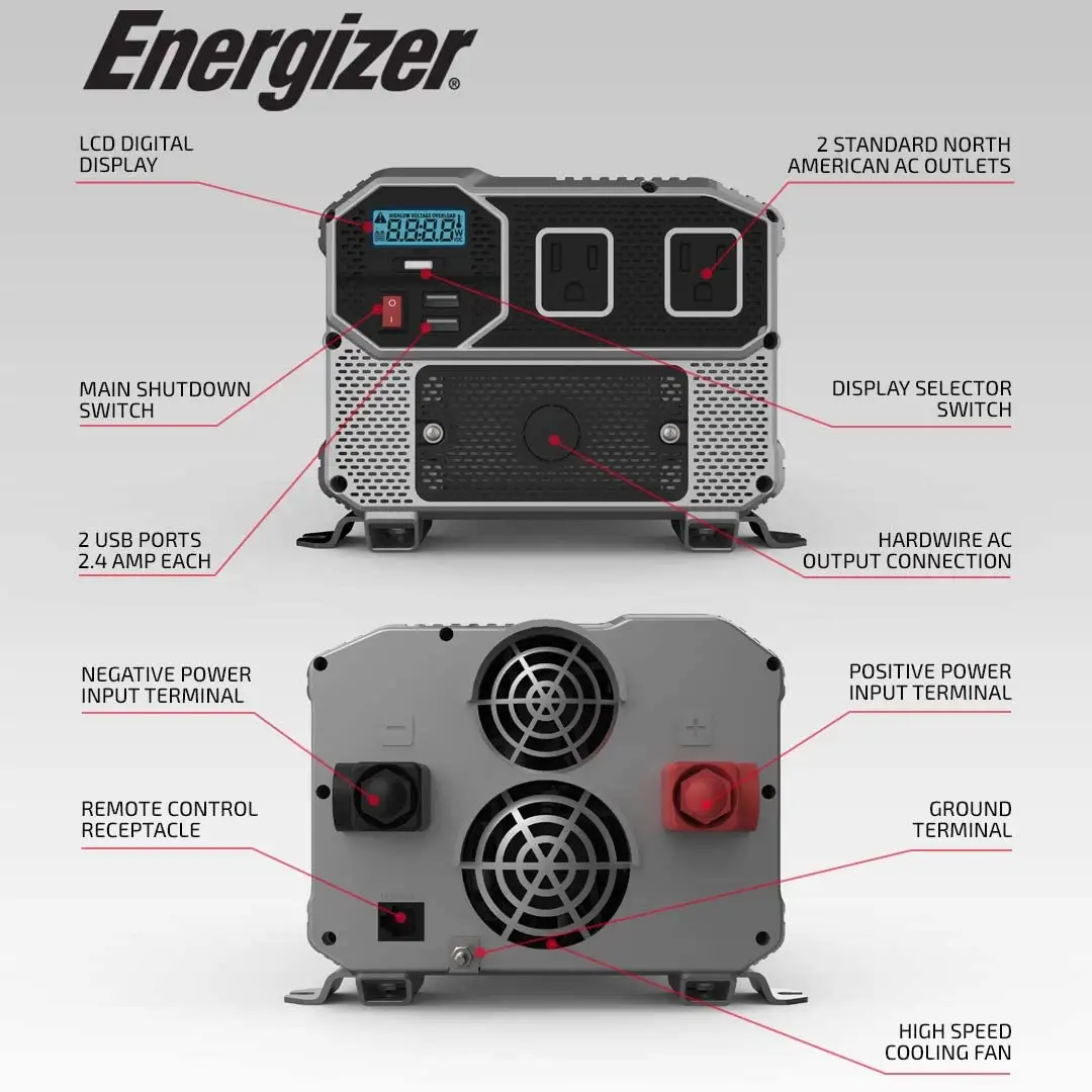 Energizer Stromwechselrichter 3000 W mit modifizierter sinuswelle Stromwechselrichter für Auto 12 V zu 110 V für Stromausgleich