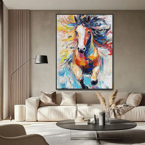 Grande toile <span class=keywords><strong>pop</strong></span> <span class=keywords><strong>art</strong></span> peinte à la main, chevaux abstraits colorés, <span class=keywords><strong>art</strong></span> mural, texture 3D, peinture animale, décoration intérieure - Product Image 2