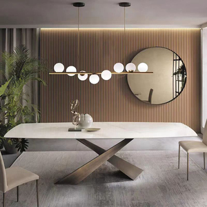 Set Tavolo da <span class=keywords><strong>Pranzo</strong></span> Moderno Minimalista in Pietra Sinterizzata Bianca e Nera con 6 <span class=keywords><strong>Sedie</strong></span> <span class=keywords><strong>per</strong></span> Arredamento <span class=keywords><strong>Sala</strong></span> da <span class=keywords><strong>Pranzo</strong></span> - Product Image 1