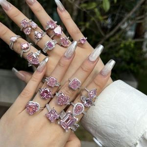 Anillo de Boda de Plata de Ley 925 con Zirconia 5A 8A de Corte Vibrante y Delicado en Rosa Veneno, Joyería Fina para Mujer - Product Image 4