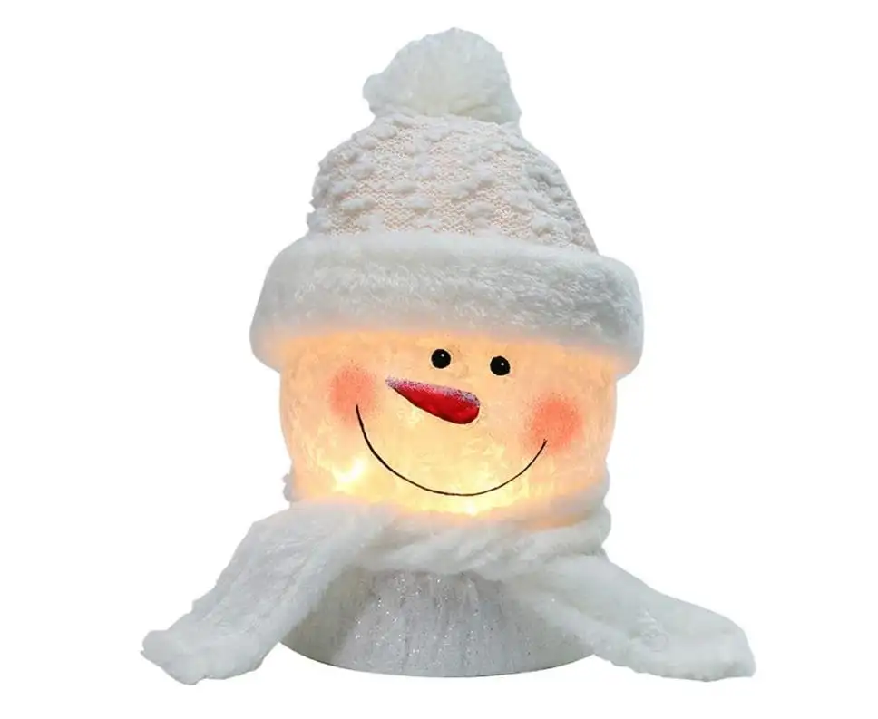 Lámpara de decoración de muñeco de nieve, bola de nieve de cristal eléctrica, luces nocturnas con sombrero de Papá Noel para vacaciones de Navidad en casa, de poliresina/resina