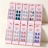 Faux ongles à presser en ABS, couvrance totale, forme amande, personnalisables sous marque privée, assortiment motifs French, nœud, ombré, œil de chat, finition brillante