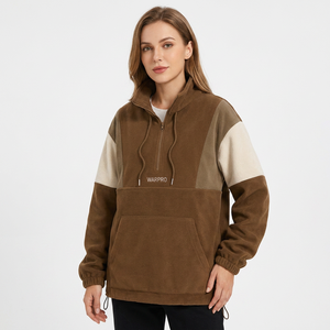 Sweat-shirt à capuche unisexe premium en polaire color block avec demi-zip, chaud et décontracté pour l'hiver, avec poche kangourou pour homme et femme - Product Image 4