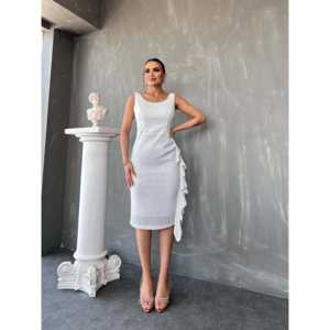 Robe de soirée 1661, taille naturelle, col carré, asymétrique, moulante, noire, à sequins, robe de cocktail - Product Image 5