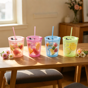 Vaso de Vidrio Ecológico YS de 350 ml con Tapa y Pajita, Diseño de Oso y Estrella, Apto para Microondas, Duradero y Portátil, para Niños - Product Image 1