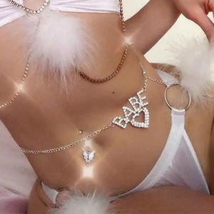 Bijoux fantaisie bébé lettres coeur ventre chaîne réglable Micro pavé Bling paillettes strass taille chaîne pour les femmes - Product Image 2