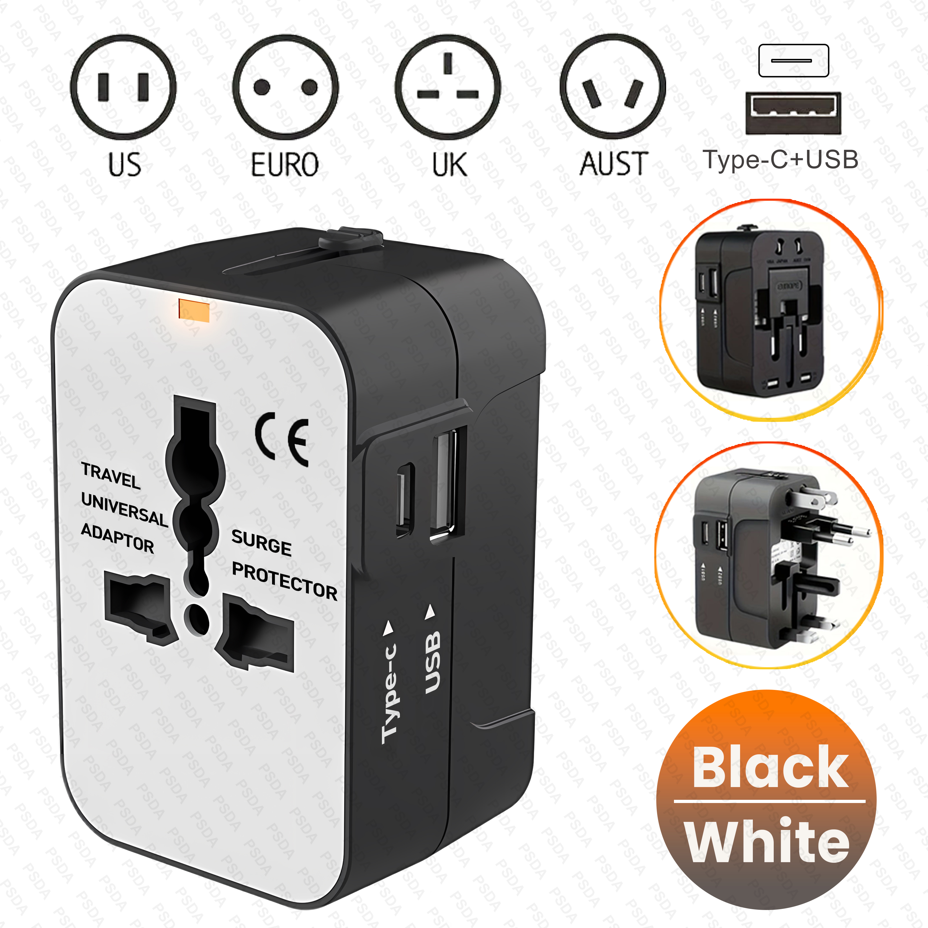 Blanc et noir -UNICH006B (USB+Type-C)