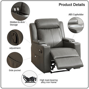 Factory Direct Living Room Sofas Black <strong>Grey</strong> Pu Leather Electric Power Single <strong>Recliner</strong> <strong>Chair</strong> with Storage and Cup Holder Table - Product Image 5