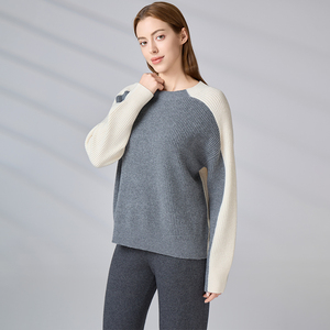 Suéter de Punto Casual con Cuello Redondo y Mangas Raglán, Diseño Color Block, para Otoño e Invierno, Mezcla de Lana y Cachemira para Mujer - Product Image 1