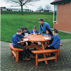 Luxury 8-Seater Solid Wood Outdoor Dining <strong>Table</strong> <strong>Bench</strong> <strong>Set</strong> for Patio BBQ Picnic Garden Park Courtyard Villa-Beach Bistro Style - Product Image 2