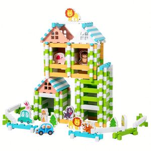 New Montessori 120 Pieces Creative <b>Farm</b> Animals Style Wooden Construction Toy Stacking Blocks <b>Set</b> Early Learning Toys for Kids - Product Image 1