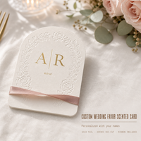 Carte parfumée pour cadeau de mariage personnalisée avec nom, date, ruban et dorure à chaud, faible MOQ, cartes désodorisantes