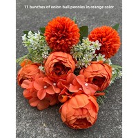 Bunga Bunga Bola Bawang Allium Sutra Buatan 11 Tangkai, Buket Peony Artifisial Grosir untuk Dekorasi Pernikahan dan Rumah