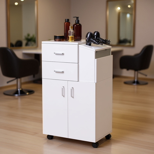 Chariot de Salon avec 5 Supports pour Sèche-Cheveux, 2 Tiroirs, 1 Armoire, Chariot Roulant avec Roues, Design Minimaliste - Product Image 2