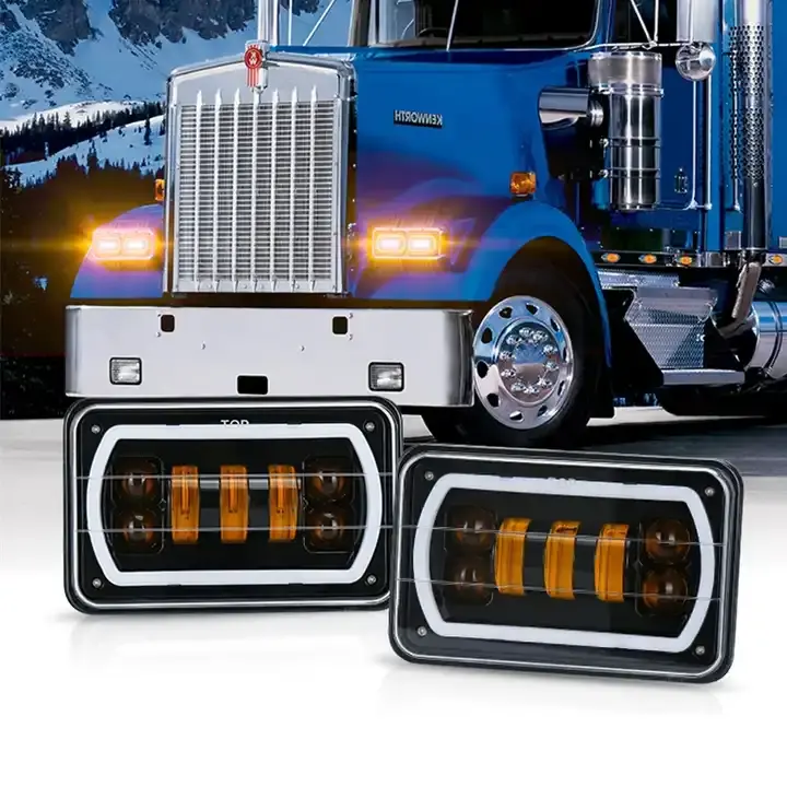OVOVS Auto 4x6 Inch Square LED Headlight With White DRL Yellow Turn Signal Hi Low Beam Headlight For Trucks