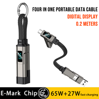 Nouveau porte-clés avec écran numérique court, 65W/27W, 4 en 1, puce E-Marker, transfert de données haute vitesse 480 Mbps, câble de charge rapide en alliage de zinc