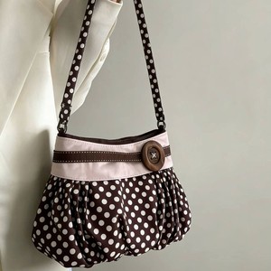 Borsa a Spalla Vintage a Pois da Donna 2026 Nuova con Bottone in Legno, Dettagli Plissettati, Chiusura a Cerniera e Manico Singolo, Portatile - Product Image 4