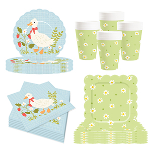 DAMAI Duck Party Set Party Tableware Children's Birthday Pets Including <b>Paper</b> Plates Napkins <b>Tablecloths</b> Cups for 8 Guests - Product Image 3
