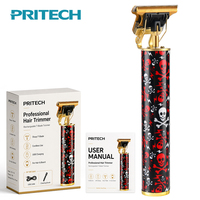 Tondeuse à cheveux PRITECH professionnelle sans fil, imprimé crâne, lame en T, tondeuse de précision, machine à couper pour barbier, rasoir pour hommes
