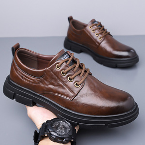 รองเท้าทำงานหนังสีดำสำหรับผู้ชาย ส้นเตี้ย พื้นยางกันลื่น สไตล์ลำลอง เดินสบาย - Product Image 2