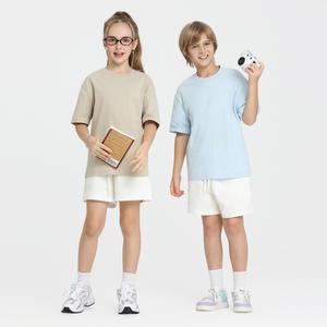 Nueva Camiseta de Manga Corta Estilo Vintage para Niños, Cómoda, con Hombros Caídos y Cuello Redondo, Color Sólido Simple - Product Image 3