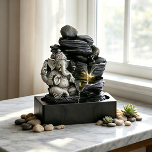 Fuente de Agua en Cascada con Rocas Apiladas Estilo Ganesha, Decoración con Luz <span class=keywords><strong>LED</strong></span> para Relajación en Interiores - Product Image 6