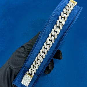 สร้อยข้อมือเพชรโมอิส925เงินสเตอร์ลิง15มม. ทำด้วยมือสร้อยข้อมือเครื่องประดับฮิปฮอปคิวบา - Product Image 1