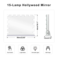 Miroir de maquillage Hollywood LED sans cadre à 14 ampoules avec base à commande tactile, miroir de vanité avec ports DC et USB pour chambre à coucher