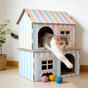 कस्टम 2-इन-1 बड़ी क्षमता बहु-कार्यात्मक आधुनिक यात्रा बिल्ली घर नालीदार कागज पहनने-प्रतिरोधी गैर-क्रंब खरोंच-प्रमाण - Product Image 3