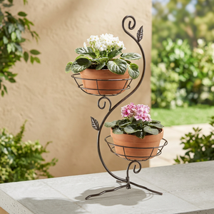 Support de Jardinière Métallique Robuste d'Extérieur Décoratif à 2 Niveaux pour Patio, Présentoir de Plantes de Jardin pour Maison, Balcon, Cour - Product Image 1