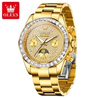 Livraison directe de montres automatiques mécaniques pour hommes en acier inoxydable de luxe, phase lunaire, cadran serti de diamants, étanches, lumineuses, avec calendrier